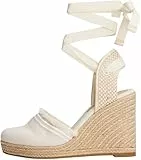 Tommy Hilfiger Alpargatas con cuña Mujer Fringe Canvas con tacón de cuña, Marfil (Muslin), 40
