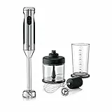 WMF Lineo - Batidora de mano 4 en 1, 700 w,vaso medidor 1 Litro, accesorio Picadora, accesorio batidor, accesorio espumador de leche Acero Inoxidable cromargan