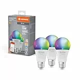 LEDVANCE Lámpara LED inteligente con tecnología WiFi, E27 base, óptica mate ,Colores RGBW cambiables, color de la luz cambiable (2700K-6500K), 1055 Lumen, sustituto de 75W-iluminante 3-paquete