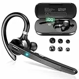 Thunelec Auriculares Manos Libres, 90 Horas aptx Auricular Bluetooth Mono con Doble Mic Cancelación de Ruido, Conexión Dual, Botón Mudo, Auriculares Manos para Camioneros, Negocios y Deporte, Gris