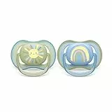 Philips Avent Ultra Air Soother: 2 chupetes ligeros y transpirables para bebés de 0 a 6 meses, sin BPA y con funda de transporte esterilizadora (modelo SCF085/58)