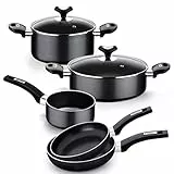 MONIX Resistent Plus Batería De Cocina De 5 Piezas Y Set De 2 Sartenes, Aluminio, Negro