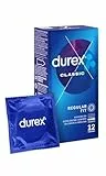 Durex Preservativos clásicos de ajuste estrecho con revestimiento lubricante extra en bolsa resellable, color negro (paquete de 12)