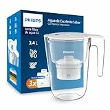 Philips Water Jarra Filtro de agua gran capacidad XL + 3 cartuchos de repuesto, Filtración Avanzada, flujo rápido, temporizador electrónico, BLANCO, capacidad 3,4 L