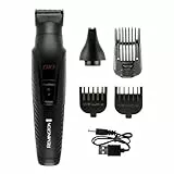 Remington G10 PG2100 Recortadora de Barba y Cortapelo 10 en 1, 5 accesorios, recortador vello facial y de nariz, orejas y cejas, revestimiento de grafito, cuchillas autoafilables