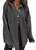 Cuptacc Sudadera con Capucha Manga Larga Oversize Hoodie con Bolsillos Cuello en V Outerwear Top Invierno Gris Carbón, Medium M 38-40