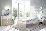 DEKIT GRUPO RIMOBEL DINA PACK - Conjunto de cama de 90X190, mesita de noche y cómoda de tres cajones - NATURAL / BLANCO
