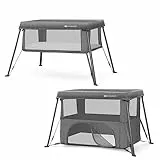 Kinderkraft CAMI Cuna de viaje para bebé 3 en 1, Parque de juegos, Fácil de plegar, Ligera y móvil, Bolsa de viaje incluida, Gris