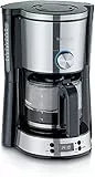 SEVERIN - Cafetera de goteo para 10 tazas, Cafetera de filtro / Cafetera americana con jarra de cristal, con pantalla LED con temporizador, Acero inoxidable cepillado / Negro, KA 4826