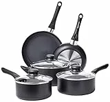 Amazon Basics Juego de utensilios de cocina antiadherentes, 8 Unidads (5 ollas + 3 tapas), Negro