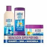 Aussie Pack Hidratación Profunda: Champú Vegano 300 ml + Mascarilla Capilar 450 ml + Aussie 3 Minute Miracle, Mascarilla Tratamiento 225 ml
