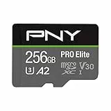 PNY Tarjeta de Memoria microSDXC Pro Elite 256GB + Adaptador SD, Clase 10 UHS-I, U3, V30 para vídeo de 4K, A2 App Performance, hasta 100MB/s de Velocidad de Lectura