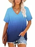MOLERANI Camiseta para Mujer Casual Verano Tops túnicas de Manga Corta Azul Degradado L
