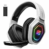 Ozeino Cascos Gaming Inalámbricos para PC/Ps5/Ps4, Auriculares Gaming Inalámbricos de 2,4GHz Wireless+Bluetooth, Baja Latencia Calidad de Sonido sin Pérdidas, Duración 30Hr+