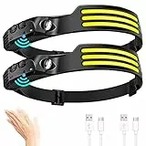 DAWINSIE Linterna Frontal Led Recargable (2 Pack), Sensor de Movimiento Linterna Cabeza con 5 Modos, IPX4 Impermeable para Ciclismo, Camping, Pesca, Bricolaje, Correr, GJ-002