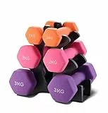 TEENO Juego de Mancuernas Hexagonales con Soporte, 2 x Mancuernas 3/2/1kg, Pesas Gimnasio en Casa para Fitness, y Ejercicios de Fuerza y Tonificación, Mujeres y Hombres