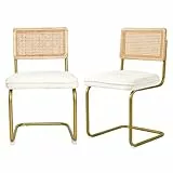 CangLong Pack de 2 Comedor Tapizadas, Sillas de Cocina Modernas con Patas de Metal, Gran Estabilidad y Capacidad de Carga, Blanco, Ratán, Vellón, Espuma, Unidades