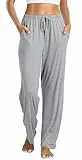 Vlazom Mujer Pantalones de Pijama Largo, Suave Modal Lounge Pantalones de pierna ancha Casual Inicio Pantalones con bolsillos(M,Gris)