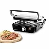 Ufesa Grill Eléctrico Jaya 2000W – Sandwichera, Plancha Cocina Eléctrica y Parrilla, Apertura 180º, Temperatura Regulable, Placa Superior Adaptable en Altura, Placas Antiadherentes, Fácil Limpieza