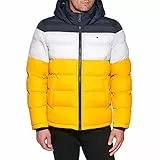 Tommy Hilfiger Down Alternative Hooded Puffer Jacket (Standard and Big & Tall) Abrigo plumón, Midnight/Ice/Yellow, XL para Hombre