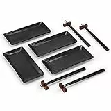 Virklyee Vajilla Sushi 12 PCS Set de vajilla para sushi para, Plato de Sushi Japonés Plates Set, Incluye 4 platos de sushi, 4 pares de palillos y 4 estantes de palillos,Fácil de Limpiar y Usar