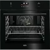 AEG BPE535160B Horno Multifunción, Limpieza Pirolítica, 10 funciones, 45 programas, 3 niveles Cocción, Mandos escamoteables, Pantalla LED explore táctil, Negro, Clase A+, 71 Litros