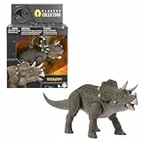 Jurassic World Colección Hammond Figura de acción de dinosaurio, tricerátops juvenil, diseño de película prémium con ojos de cristal y 14 puntos de articulación, Mattel JDJ07