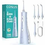 COSLUS Irrigador Bucal Inalámbrico 4 modos y 20 niveles Irrigador dental portátil para usuarios con encías sensibles y preocupados Ideal para viajes y uso doméstico con 4 boquillas