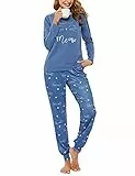 Sykooria Conjunto de Pijama Mujer Algodón de Manga Larga Pijama de Invierno Top y Pantalones Ropa de Dormir Suave para Mujer Pjs Lounge Wear(Azul,S)