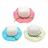DHSBGWSX 3 sombreros de paja tejidos, sombreros de playa, sombreros de sol para mujer, sombreros de sol para mujer, sombreros de paja decorados con hojas y flores, sombreros de paja de viaje,