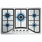 Placa de cocción de gas con 5 quemadores de gas – Autosuficiente– Cocina empotrable – Gas natural/propano (5 quemadores – acero inoxidable)