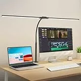 OUTON Lámpara de Escritorio LED 85,5 cm de Doble Cabezal – 24W, Control Táctil, Regulable sin Escalones, 5 Tonos de Color, Temporizador y Memoria, Luz Día Antifatiga para Oficina y Pantalla (Negro)
