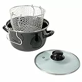 Crealys 545413 - Freidora tradicional de acero esmaltado (26 cm de diámetro, incluye cesta estañada + tapa de cristal, incluye inducción