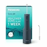 Panasonic Serie 600 Irrigador Bucal Ultrasónico EW-DJ66-A303, Irrigador Bucal para Dientes, 200 ml, IPX7, 2 Boquillas Ultrasónicas, 5 Presiónes, Accesorio de Viaje, Azul Marino