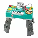 Fisher-Price Ríe y aprende Mesa de mezclas DJ musical Piano de juguete con actividades, luces y sonidos, sentado y de pie, bebés +6 meses, VERSION ESPAÑOL + Portugués+ Italiano + Inglés, HXG08