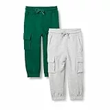 Amazon Essentials Pantalón Deportivo Cargo Unisex Niño, Pack de 2, Gris Claro Mezcla/Verde Oscuro, 8 años