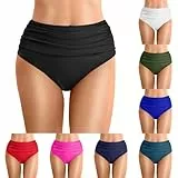 Braguitas de Bikinis Mujer Cintura Alta Ruched Mujer Braga de Bikini Cintura Alta Control Abdomen Parte Inferior de Bikini Pantalón la Parte de Abajo Bikini