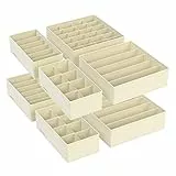 SONGMICS Juego de 8 Organizadores para Cajones de Ropa Interior, Divisores de Cajones, Plegables, para Sujetadores, Calcetines, Corbatas, Cajas de Tela para Armario, Beige RUS008M01