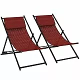 Outsunny Conjunto de 2 Tumbonas Plegables de Aluminio Tumbonas de Jardín con Respaldo Regulable en 5 Posiciones y Reposacabezas para Terraza Patio Exterior 58x96,5x91,5 cm Rojo Vino