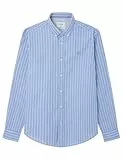 Springfield Camisa de Poplin con Rayas popelín, Azul Medio, XL para Hombre