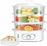 Aigostar Vaporera Eléctrica 12L, 3 Recipientes Apilables Independientes, Cuenco para Arroz, Soporte para Huevos, Temporizador 60 Minutos, Base Antideslizante, Sin BPA, 900W, Blanco