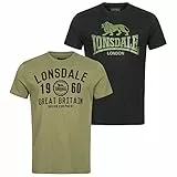 Lonsdale Hombre Bangor Double Pack Camiseta, Black/Olive, Large