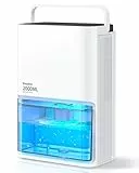 EasyAcc® Deshumidificador 2000ML, 3 Modos Deshumidificadores de Humedad Eléctrico Silencioso (500-650 ml/Day), 7 LED Colores, Apagado Automática, Deshumificador Portátil Baño y Dormitorio, Blanco