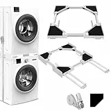 NIUXX Kit apilar lavadora y secadora, con 4 tubos extensibles, Kit Apilado Universal, Marco Intermedio Universal para Lavadora y Secadora, con Cuerda de Trinquete, tamaño ajustable (46-66 cm)