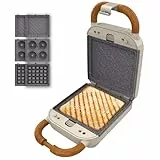 Cecotec Sandwichera Rock'Ntoast Retro One Beige. Tres Placas Intercambiables, Diseño Retro, Revestimiento Rockstone, 700W, Indicador Luminoso, Base Antideslizante, Asa de Tacto Frío, Pinza de Cierre