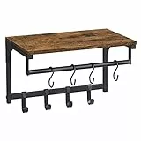VASAGLE - Perchero de pared, mueble de entrada, vestuario, con 8 ganchos y estante, para salón, pasillo, dormitorio, 40 x 24 x 24 cm, marrón rústico y negro LCR103B01