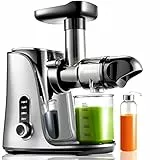 AMZCHEF Licuadora para Verduras y Frutas con 2 Modos de Velocidad - Licuadora Prensado en Frio con Función Inversa - Extractor de Zumos y Verduras con Botella Portátil y 2 Tazas - Plata Juicer