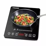 Placa Inducción Portatil AMZCHEF, placa de inducción de 2000 W con con diseño ultrafino, 20 niveles de temperatura y 20 ajustes de potencia, cronómetro de 3 horas, cerradura de seguridad, negro
