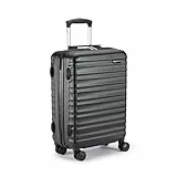 Amazon Basics Maleta rígida con ruedas, 55 cm, tamaño para cabina, negro, apto para la mayoría de las aerolíneas de bajo coste