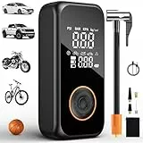 Bomba de Bicicleta, 6000mAh Compresor Aire Portatil, 5 Modos Inflador Bicicletas con Pantalla LCD, 150PSI, Carga Tipo C con Lámpara LED para Coche, Motocicleta, Bicicleta, Pelota